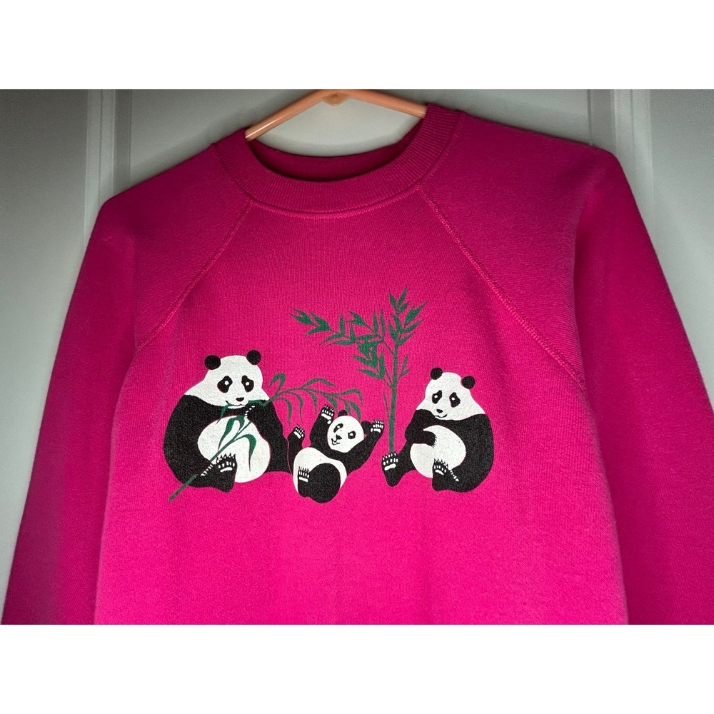 Vintage 90's Panda Bears Bamboo Graphic Pink Crewneck Sweatshirt Womens Medium